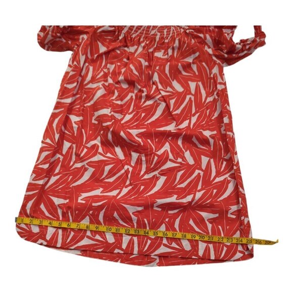 Whit Two Anthro Women"s Dress Small Red Banana Leaf Off Shoulder Smocked Poplin - Picture 8 of 10